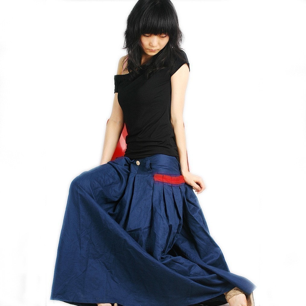 Red Pocket - silky linen maxi SKirt (Q1001)