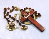 Amber Glass and Brass Steampunk Rosary
