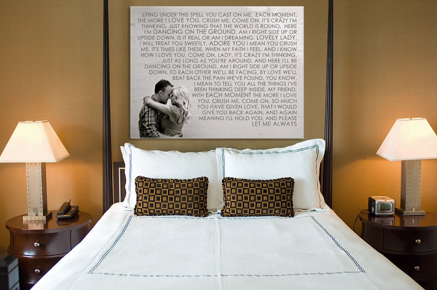 Personalized Wedding Photo and Words printed on Canvas  Romantic Bedroom Art Anniversary 36x48