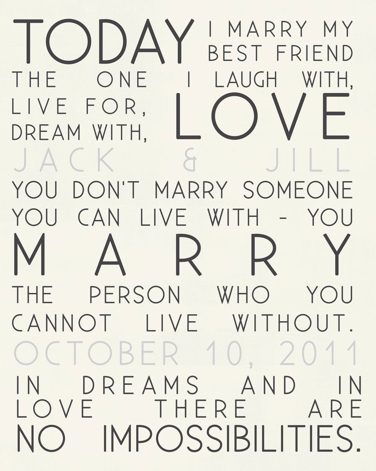 Today I marry quotes wedding print and Names of Couple Gift Date Print ONLY QUICK GIFT 8x10 print