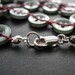 stitched red and green button necklace with sterling silver