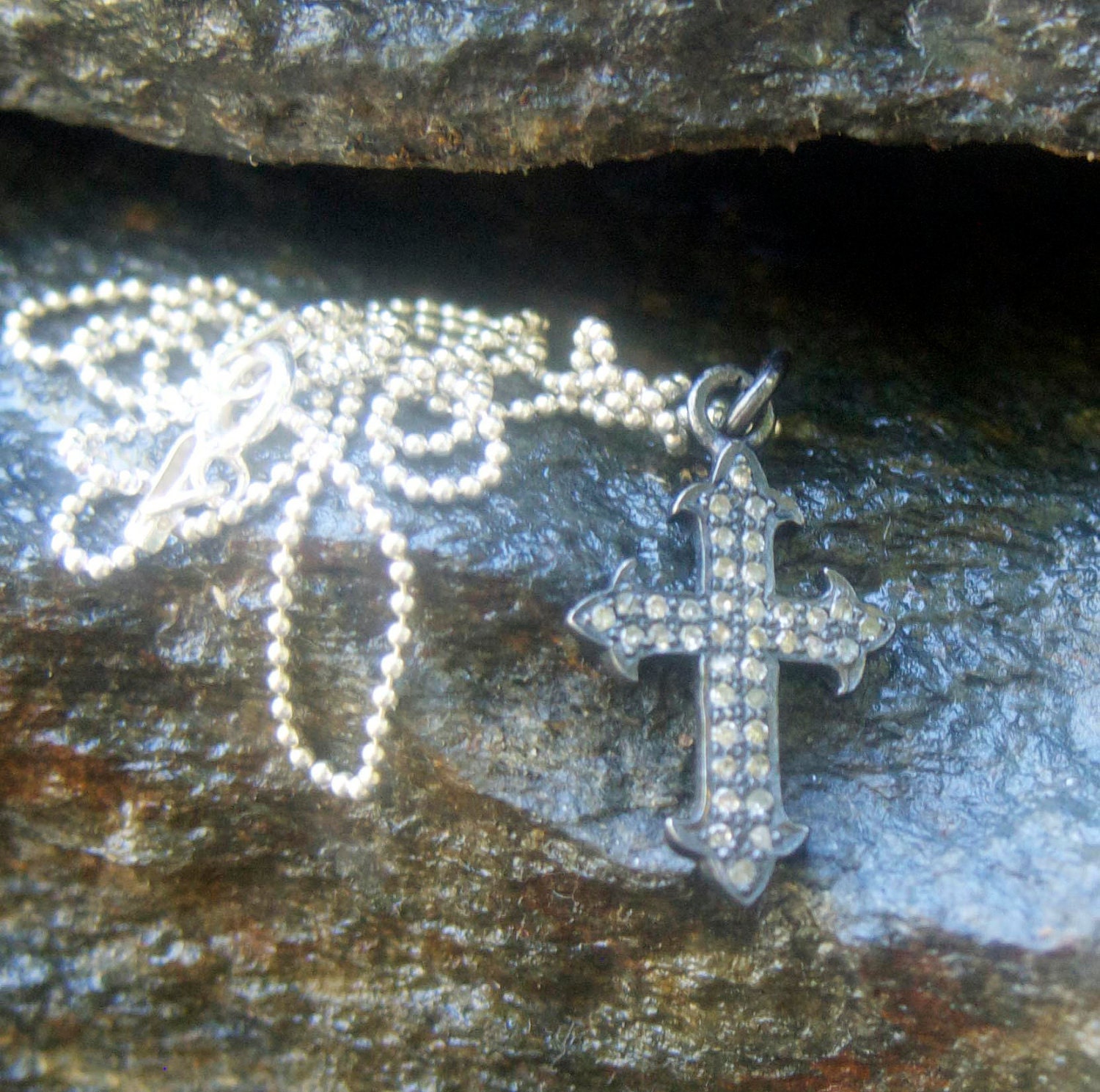 Diamond and Oxidized Sterling Silver Cross Necklace
