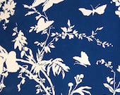 navy and white butterfly and floral vintage wallpaper
