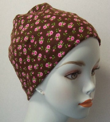Brown Floral Sleep Cap Cancer Chemo Scarf Liner Hat