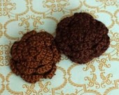 ON SALE Lot of 2 Brown Crochet Flower Appliques - 3D Ruffled Rose for Headbands, hairclips and brooches