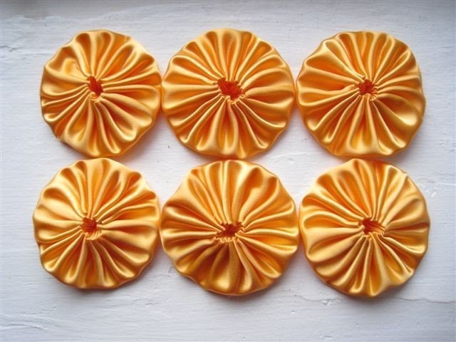 Handmade Saffron Silk Satin YoYo Appliques, 6 pieces 2 inches Great for Halloween, Thanksgiving, Autumn, Fall Decorations too