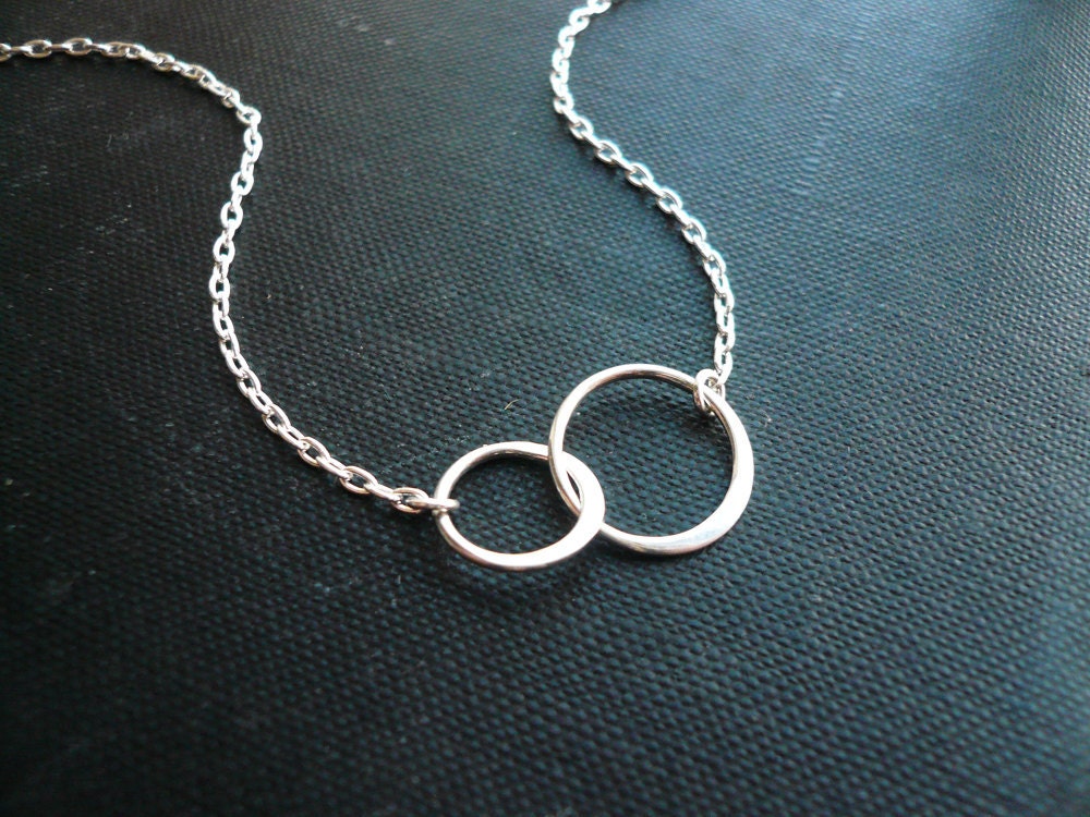 Small Entwined Rings Necklace in Sterling Silver - Sweet Wedding or Mothers Day Gift