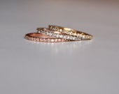 reserved -skinny and stackable eternity diamond wedding band 14k  Rose gold- 2 bands