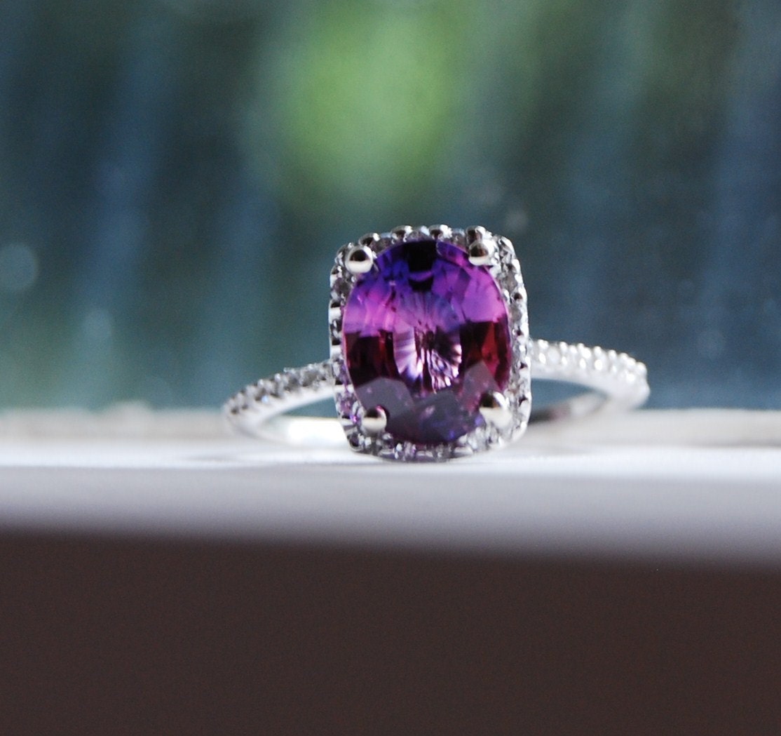 2.4ct Plum purple blue cushion sapphire ring Platinum 900 diamond ring engagement ring