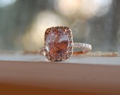 3ct Cushion peach champagne sapphire in 14k rose gold diamond ring