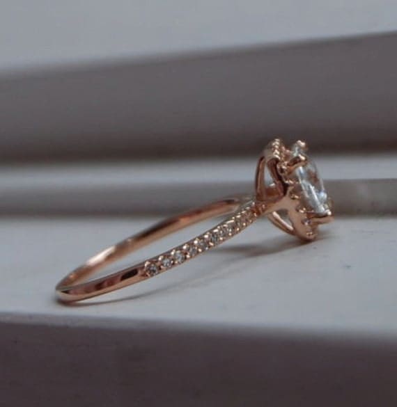 Cushion white sapphire in 14k rose gold diamond ring-