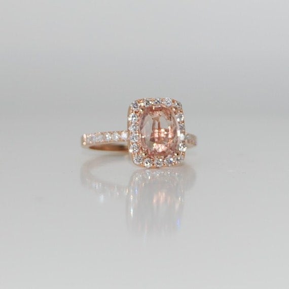 2.3ct Cushion peach champagne sapphire in 14k rose gold diamond ring