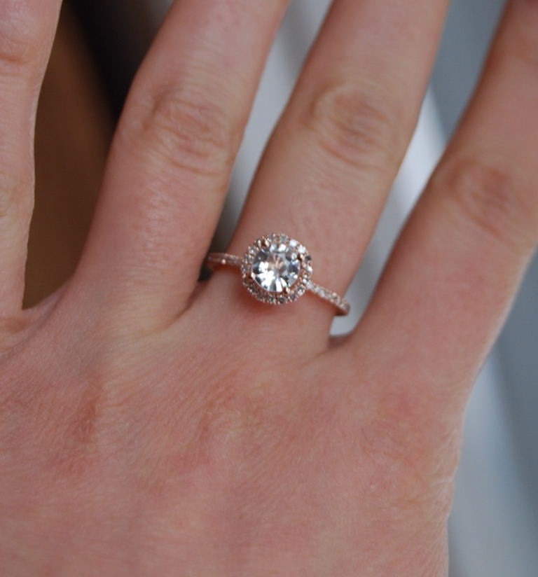 White sapphire diamond ring a 14k rose gold diamond setting