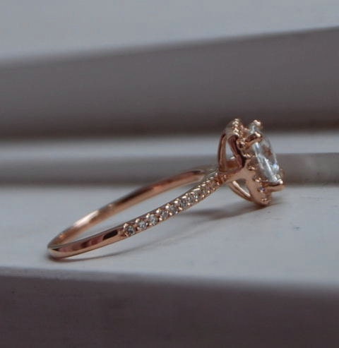 Cushion white sapphire in 14k rose gold diamond ring-