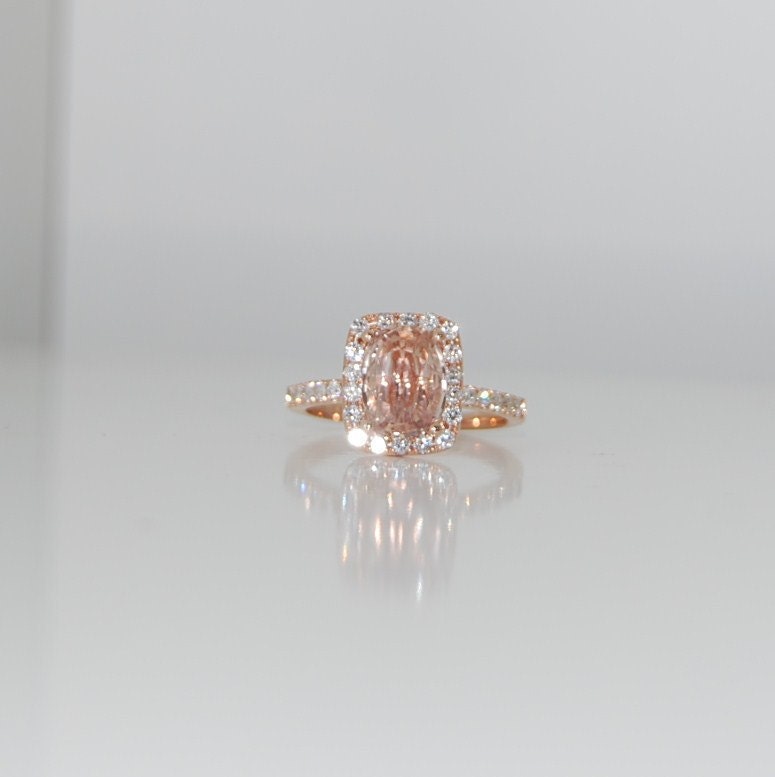 2.3ct Cushion peach champagne sapphire in 14k rose gold diamond ring
