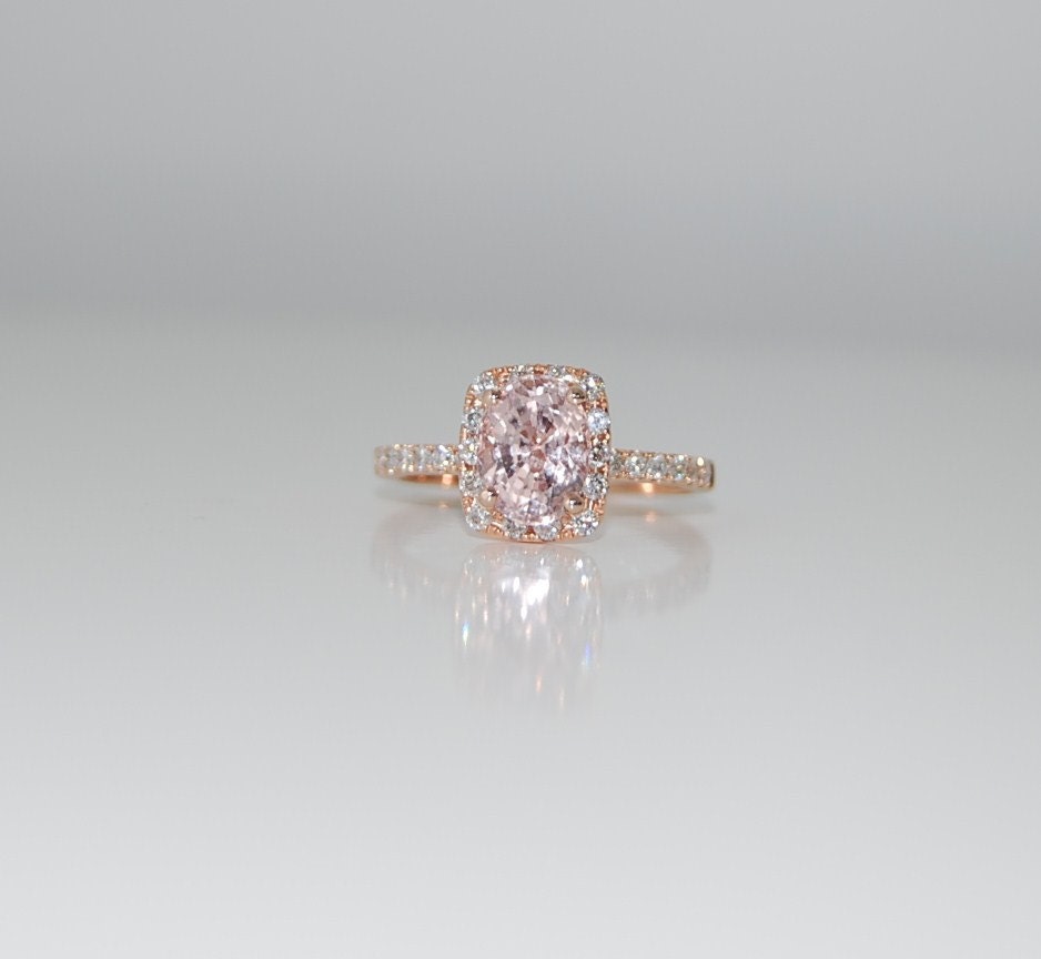 2.5ct Cushion peach champagne sapphire in 14k rose gold diamond ring