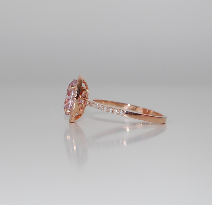 2.2ct oval lavender  peach champagne sapphire in 14k rose gold diamond ring-on hold