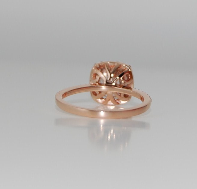 Reserved - Cushion peach champagne sapphire in 14k rose gold diamond ring and a matching band- final payment