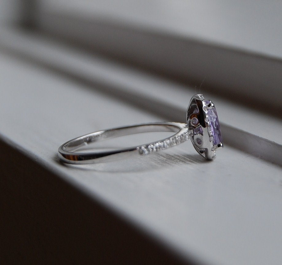 1.2ct Lavender violet cushion color change sapphire diamond ring