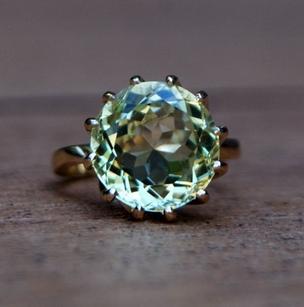 Fall Chrysanthemum 14k gold ring with yellow green citrine