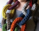 Multi-Colored Super Loop Chain Scarf in Red Lemongrass Green Hazelnut Purple Yellow Brown Orange Blue Grey