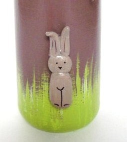chocolate bunny / painted and embellished glass spice jar