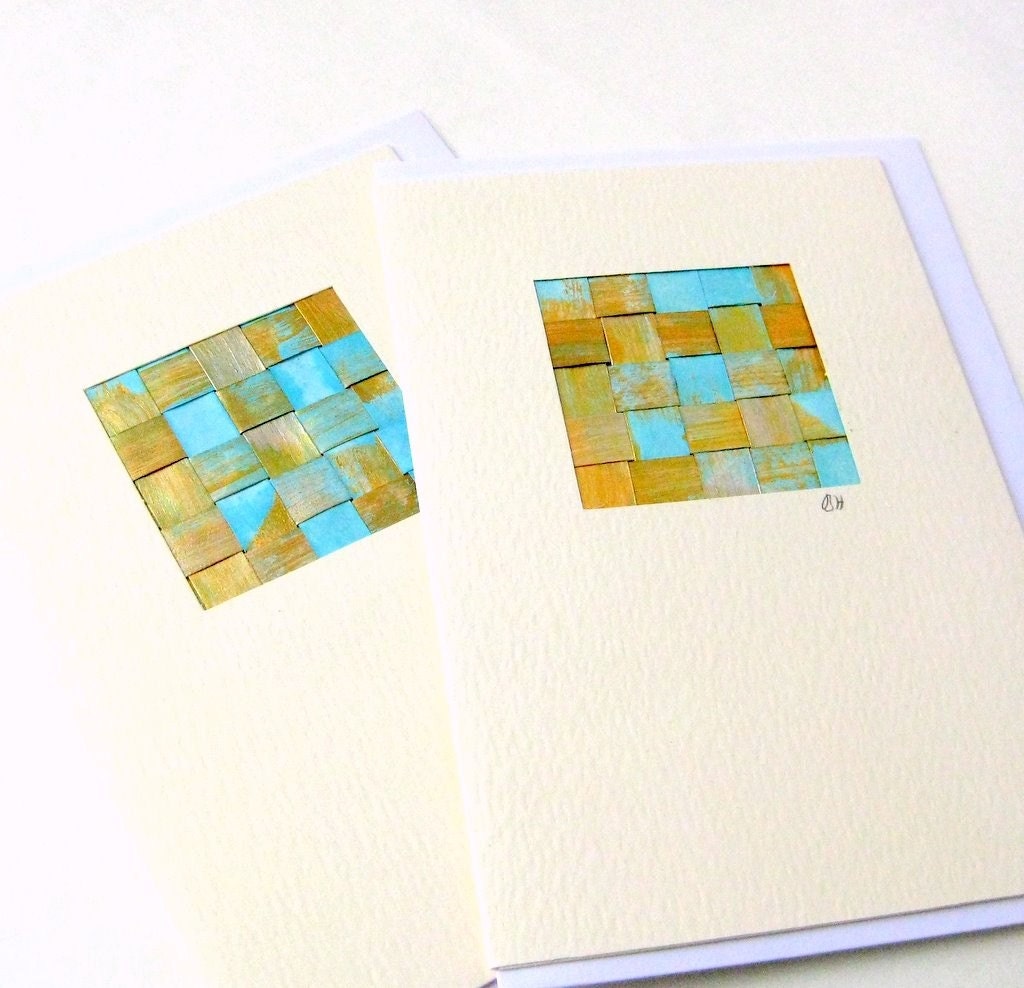 Card turquoise woven painted blank gold
