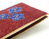 Journal cover red brown quilted applique blue flowers