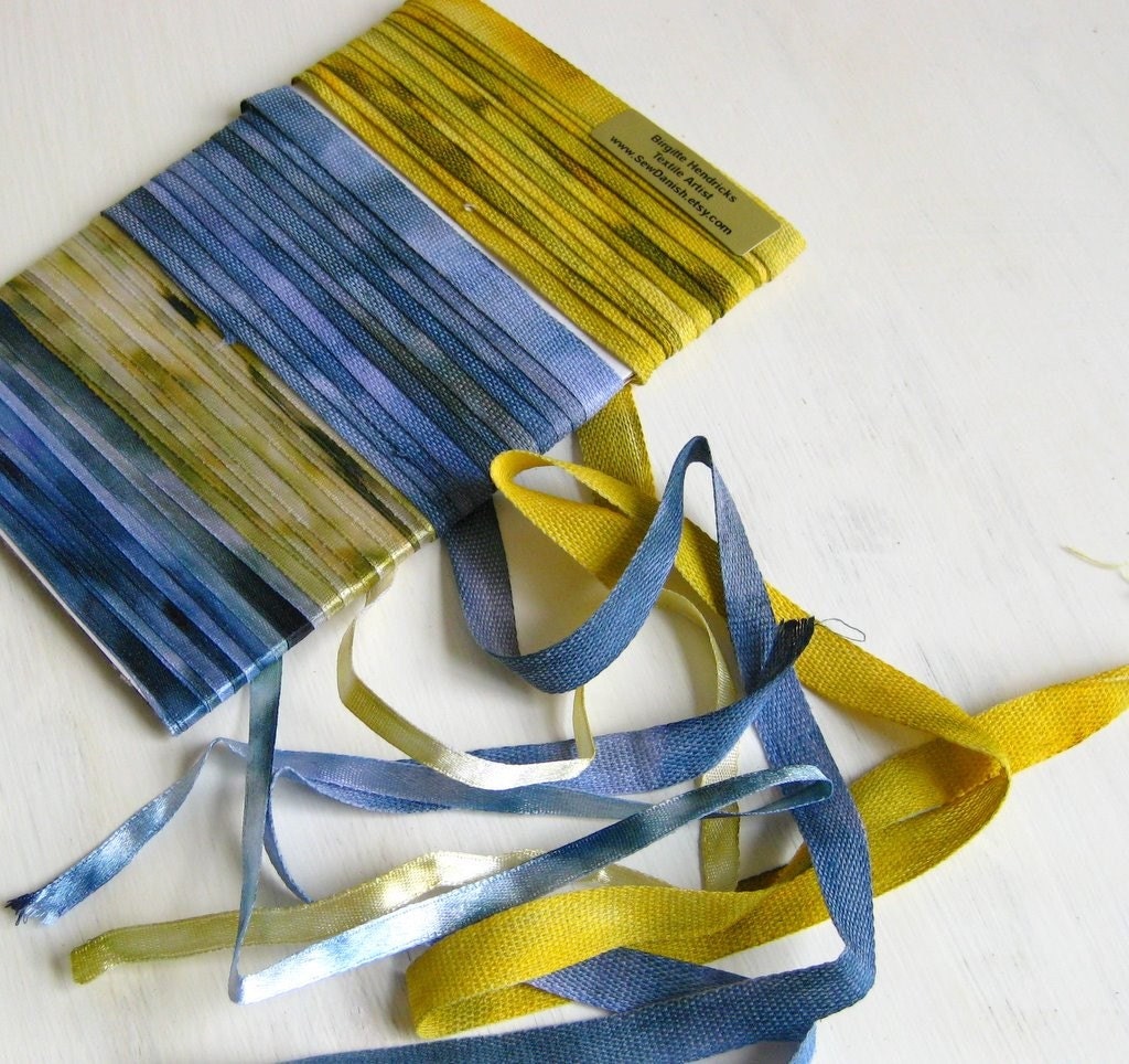 Ribbon handdyed blue yellow bright