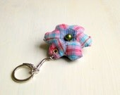 Keyring mini hexagon patchwork handsewn recycled fabric