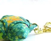 Keyring handsewn folded fabric origami green orange