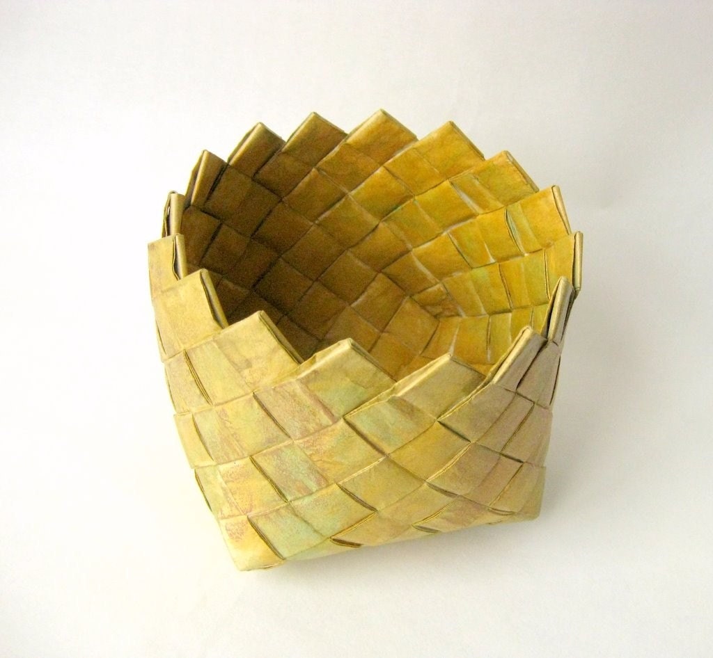 Basket hand woven ocra golden unique