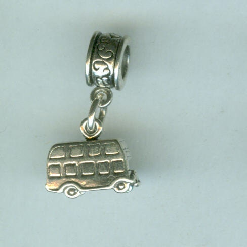 Sterling TOUR BUS Bead Charm for Trollbead, European, and All Name Brand Add a Bead Charm Bracelets - 3D