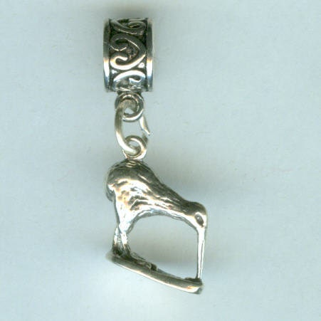 Sterling KIWI BIRD Bead Charm for Trollbead, European, and All Name Brand Add a Bead Charm Bracelets - 3D