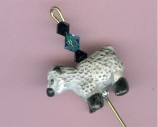 White Sheep Spinning Wheel Threading Hook with Swarovski Crystals and Sterling Beads