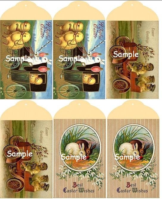 Easter Victorian Postcard Image E-Tags - Assortment IV Free Shipping