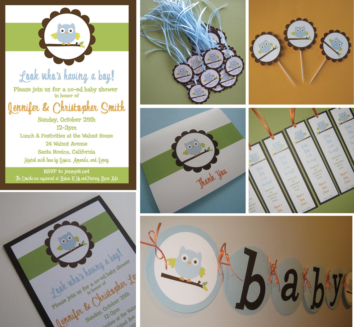Party Pack - Owl Theme Birthday Party or Baby Shower