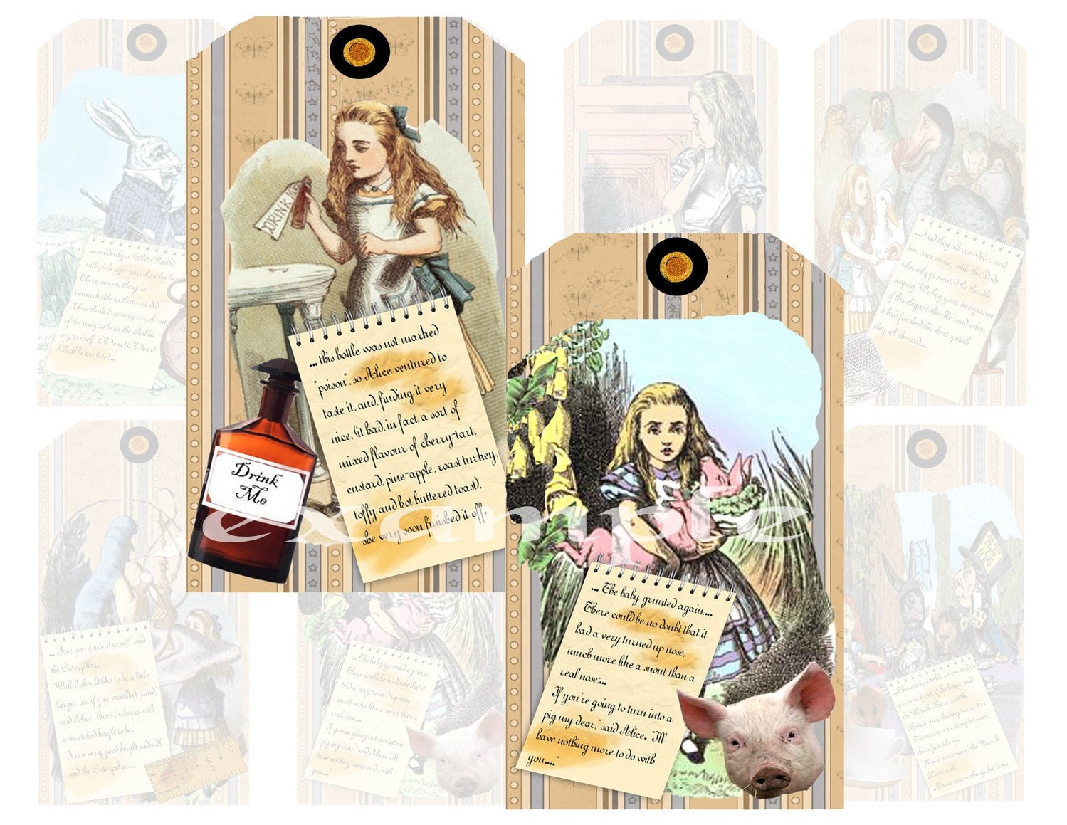 Alice In Wonderland Gift/Hang Tags Digital Collage Sheet