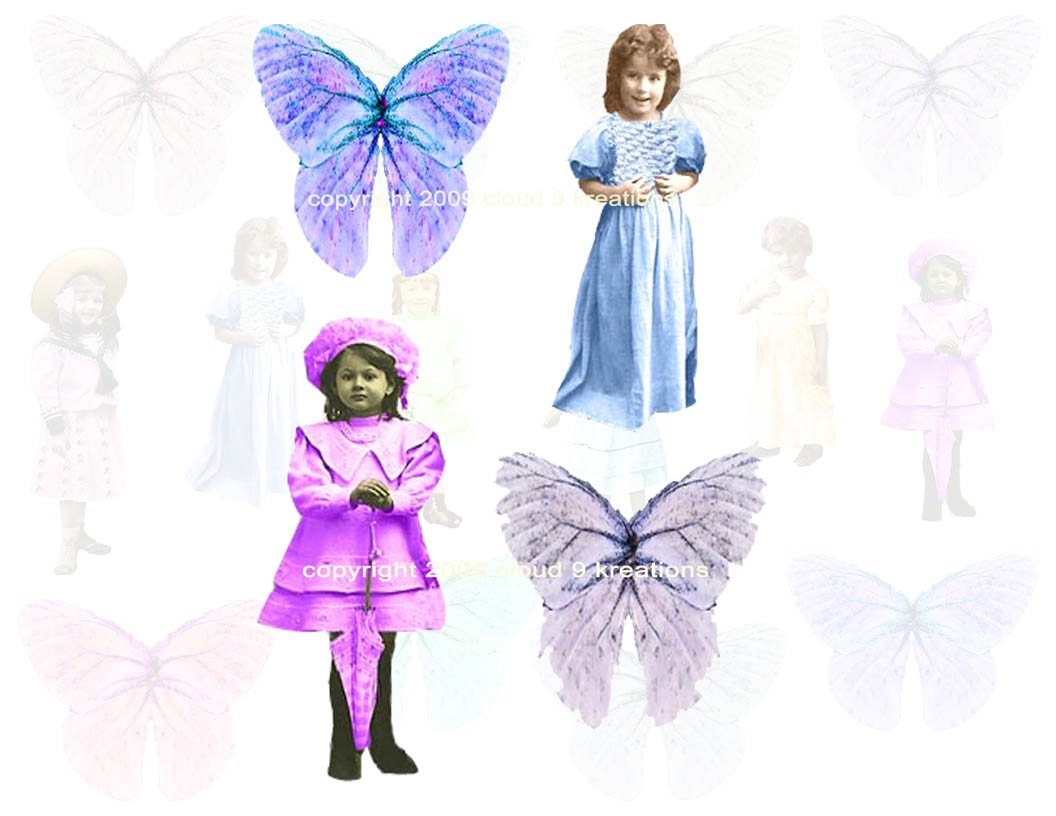 Little Girls And Butterfly Wings Digital Collage Sheet 1