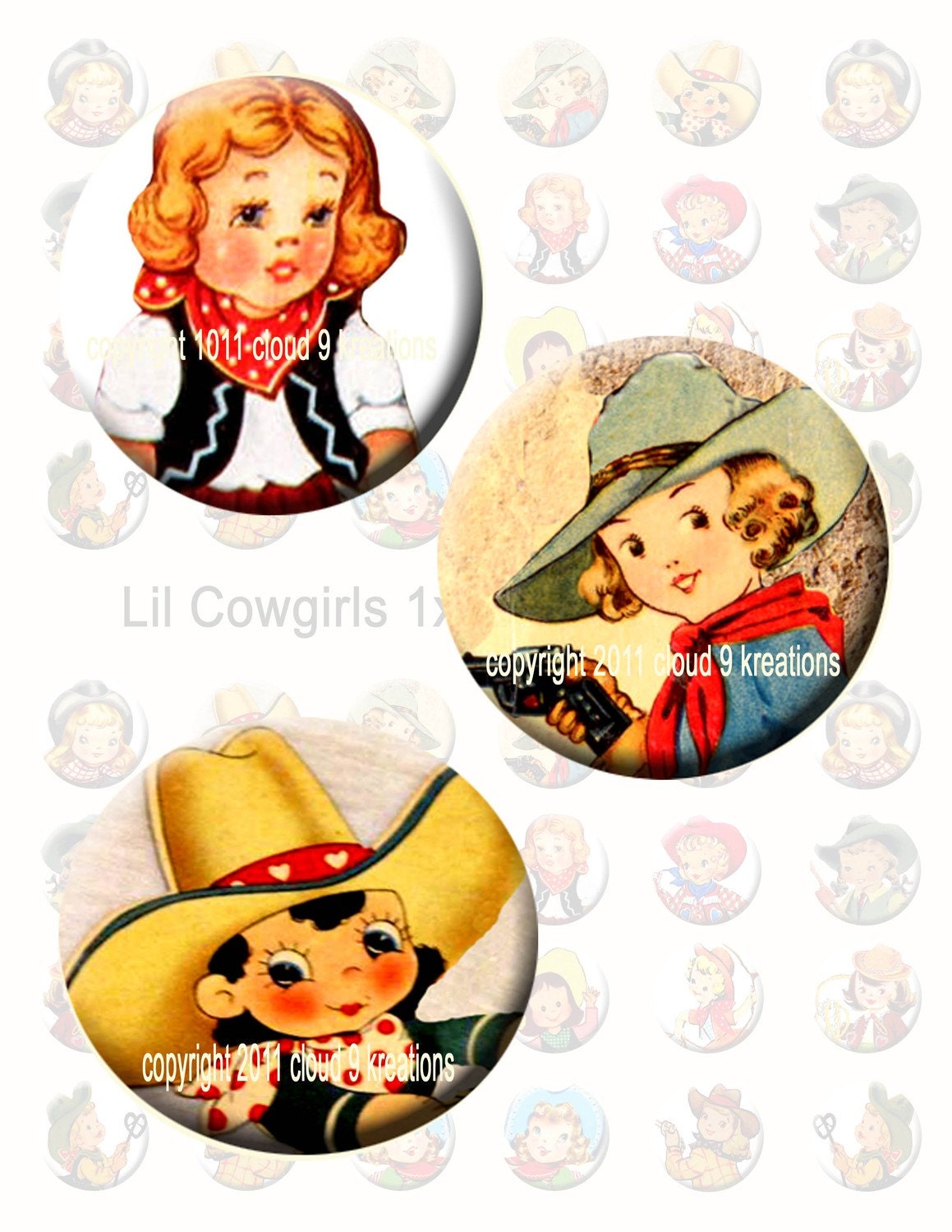 Lil Cowgirls 1x1 Inch Circles...Bottlecaps...Digital Collage Sheet