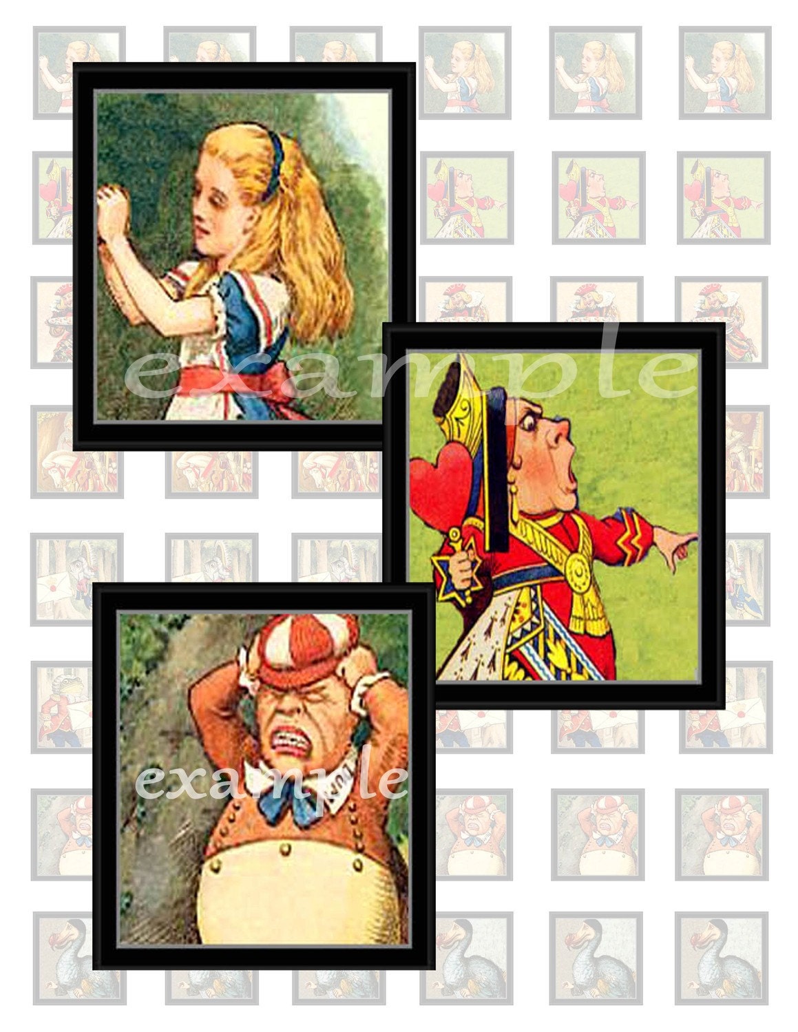 Framed Alice In Wonderland Character Inchies Digital Collage Sheet 2 Includes Alice, Queen of Hearts, Knave of Hearts And More