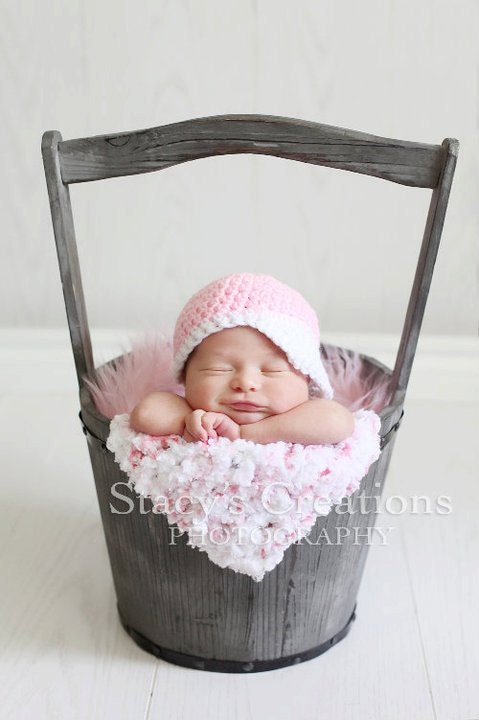 Baby Girl Hat, Crochet Baby Hat, Girl Baseball Hat, Newborn Girl Hat, Infant Hat, Baby Baseball Hat, Pink, White, Baby Beanie, Baby Cap