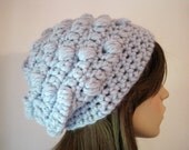 Crochet Hat, Crochet Womens Hat, Fall Fashion, Beret, Teen Hat, Bobble Hat, Slouchy Hat, Toque, Blue, Autumn Fashion, Chunky Hat