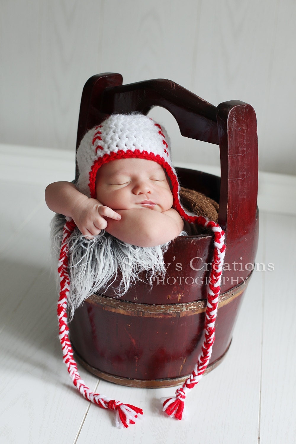 Baby Hat, Baseball Hat, Crochet Baby Hat, Boy Hat, Girl Hat, Photo Prop, Red, White, Sports