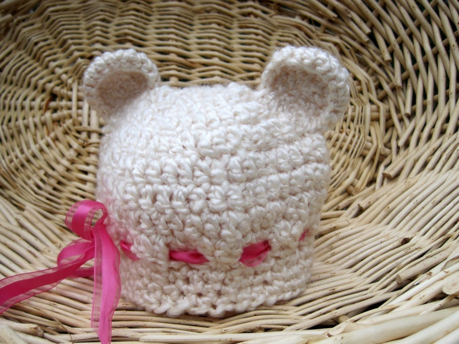 Crochet Baby Hat Baby Bear Hat Girl Bear Hat Baby Girl Hat Newborn Bear Hat Animal Hat Photography Prop Ivory