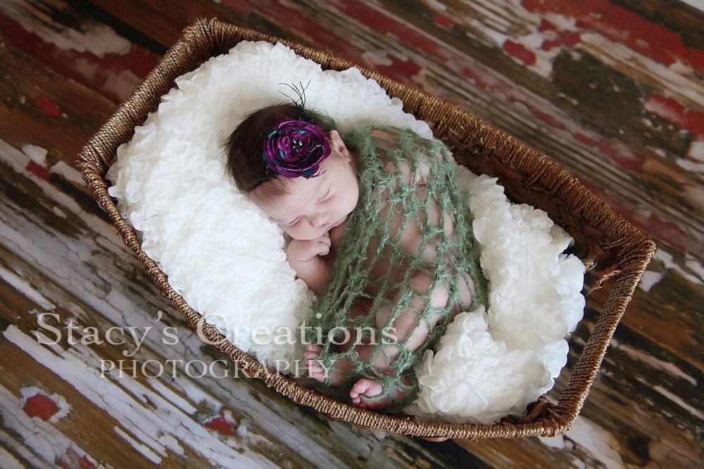 Lacy Baby Wrap, Photo Prop Baby Wrap, Crochet Baby Blanket, Mini Blanket, Newborn Wrap, Infant Swaddler, Sage, Blanket Photo Prop