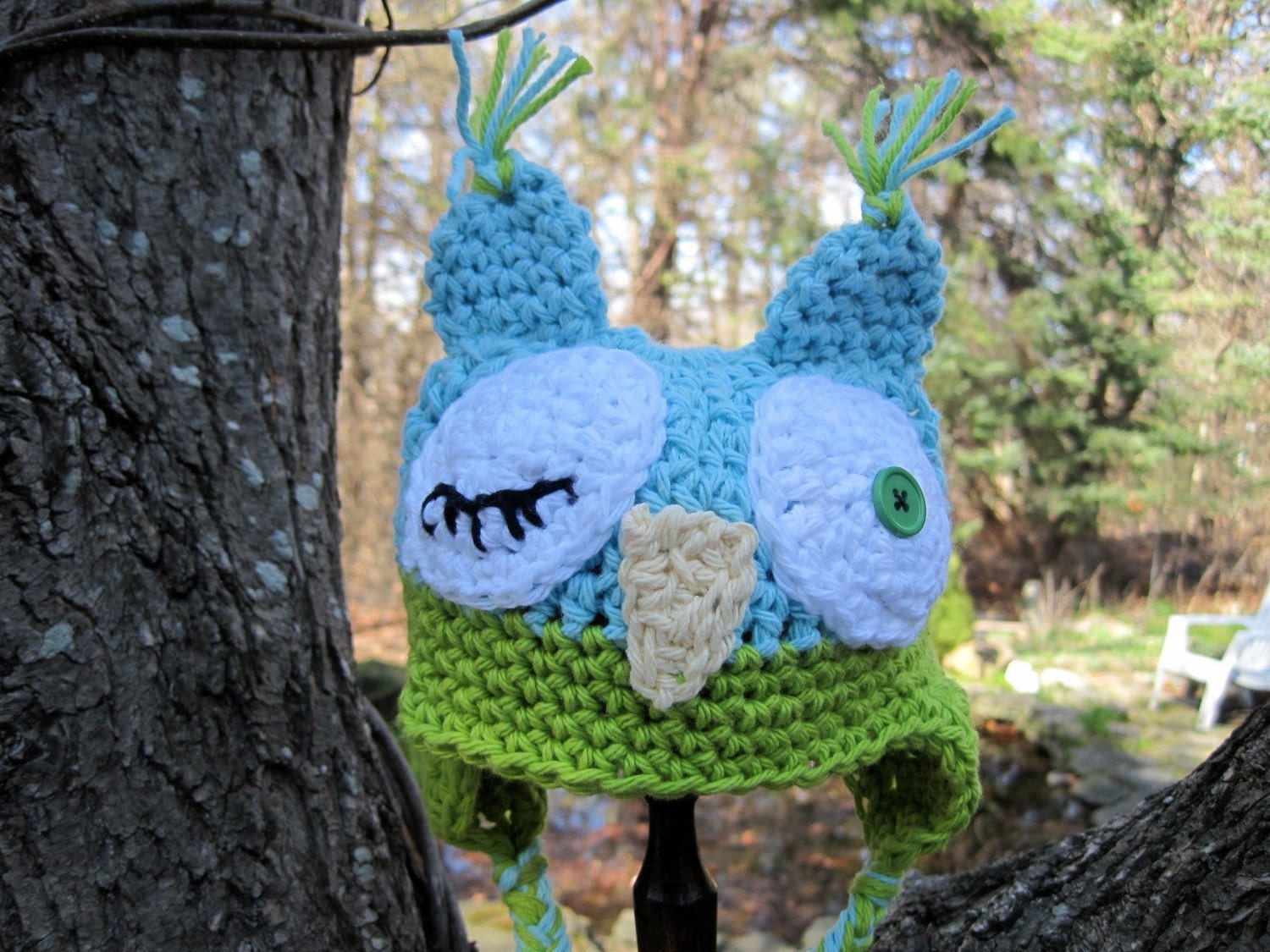 Crochet Baby Hat, Boy Owl Hat, Baby Boy Hat, Crochet Owl Hat, Newborn Owl Hat, Infant Owl Hat, Baby Animal Hat, Blue, Green, Winking Owl