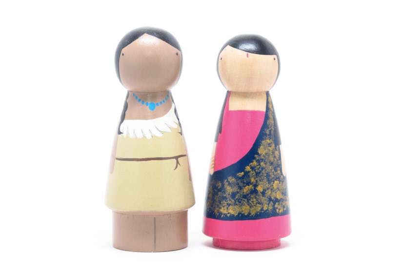 TWO Children of the World Dolls - Wooden Peg Dolls - Travelling Dolls