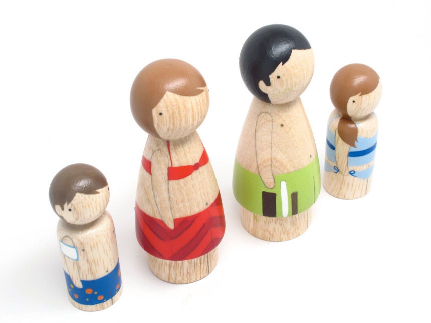 Fair Trade // Children Toys Wooden PEG DOLLS The Bathers // A Set of Hand-Painted Wooden Peg Dolls Kids Wooden Toys