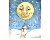Snowman Moon, A Watercolor Print